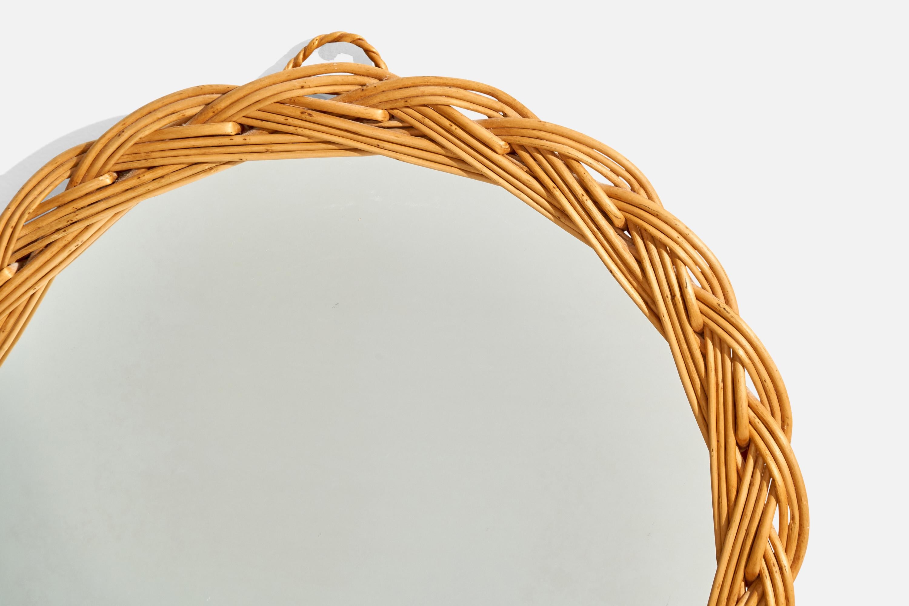 Italian Designer, Wall Mirror, Rattan, France, 1960s In Good Condition For Sale In High Point, NC