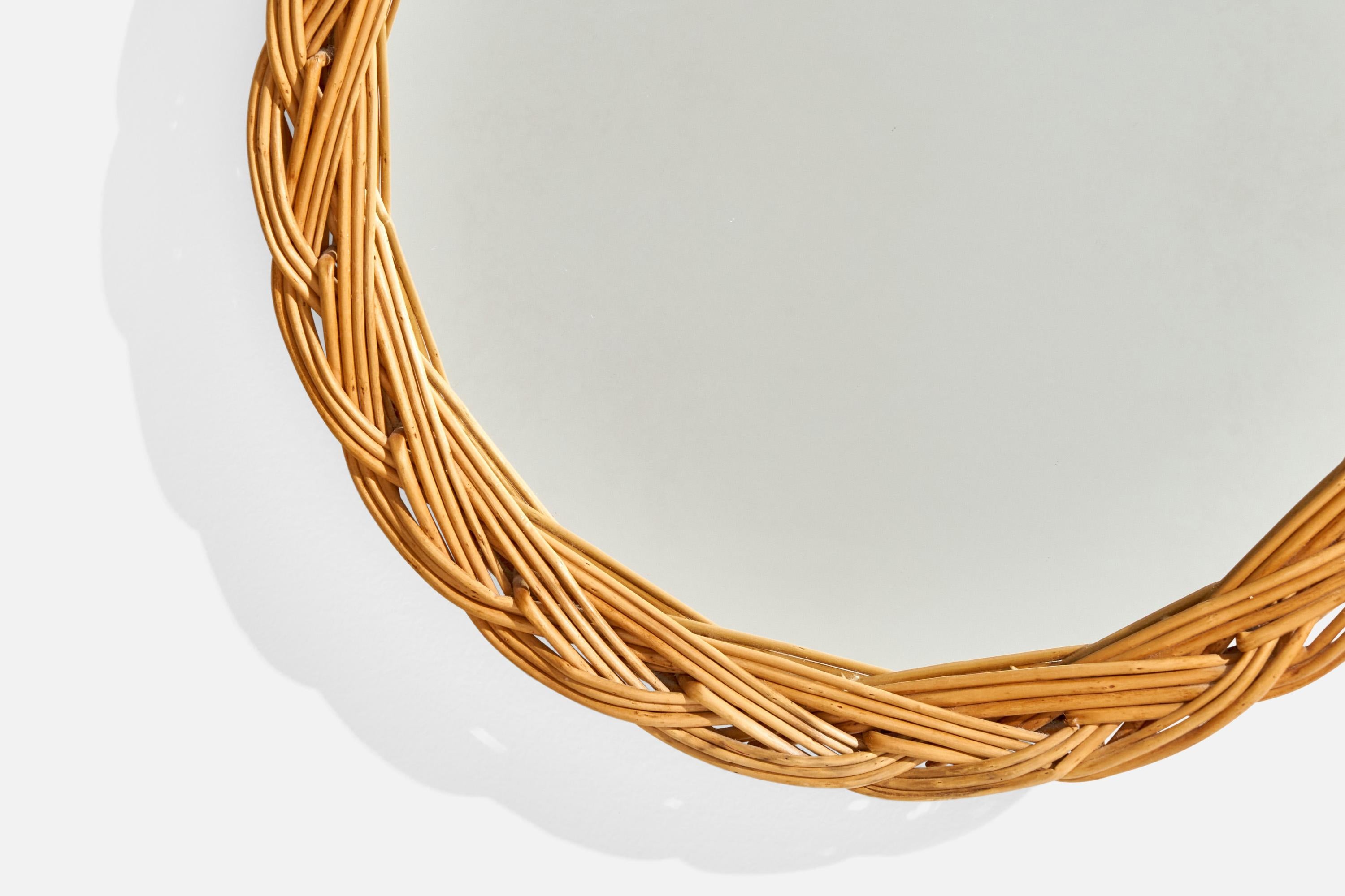 Mid-20th Century Italian Designer, Wall Mirror, Rattan, France, 1960s For Sale