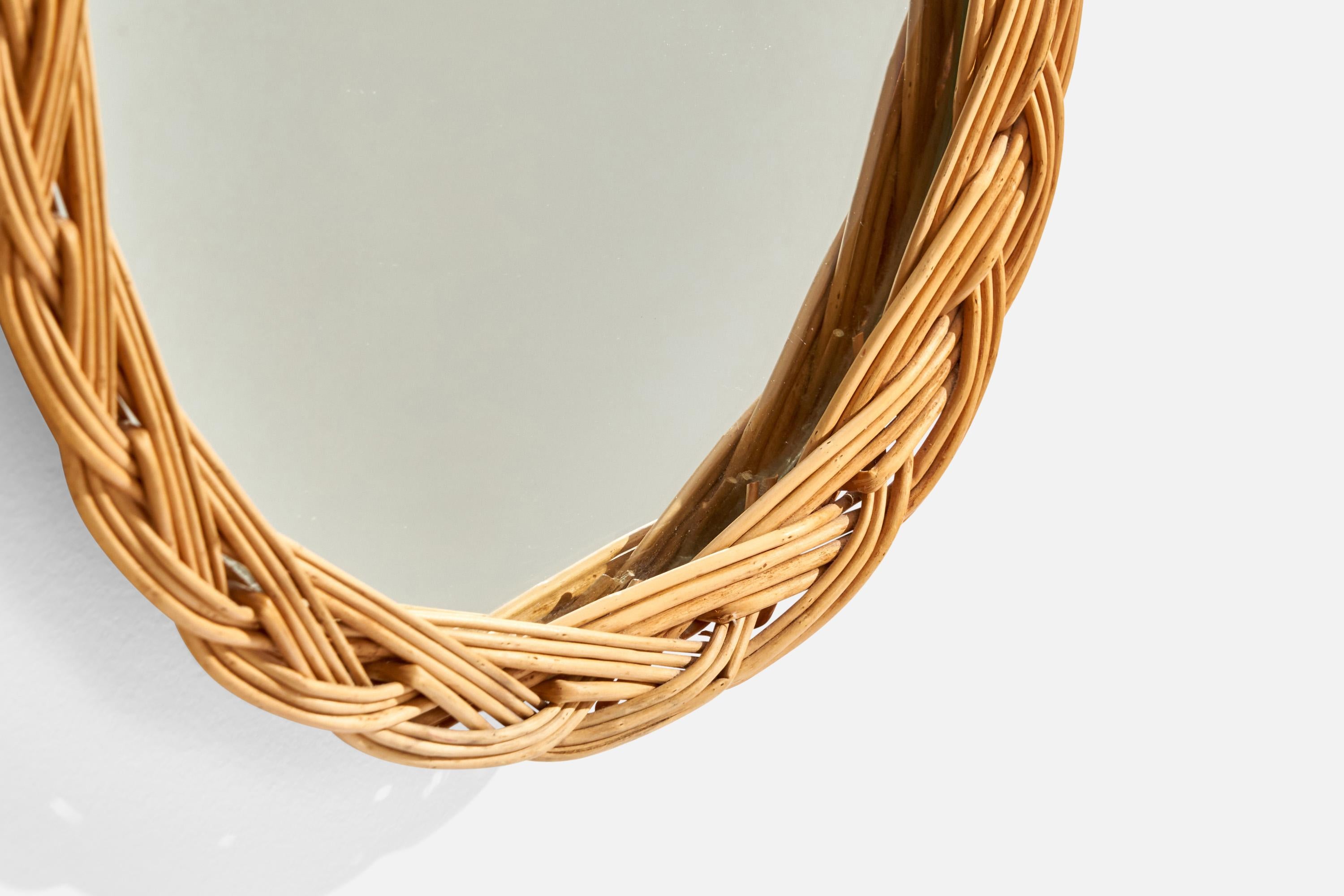 Italian Designer, Wall Mirror, Rattan, France, 1960s For Sale 1