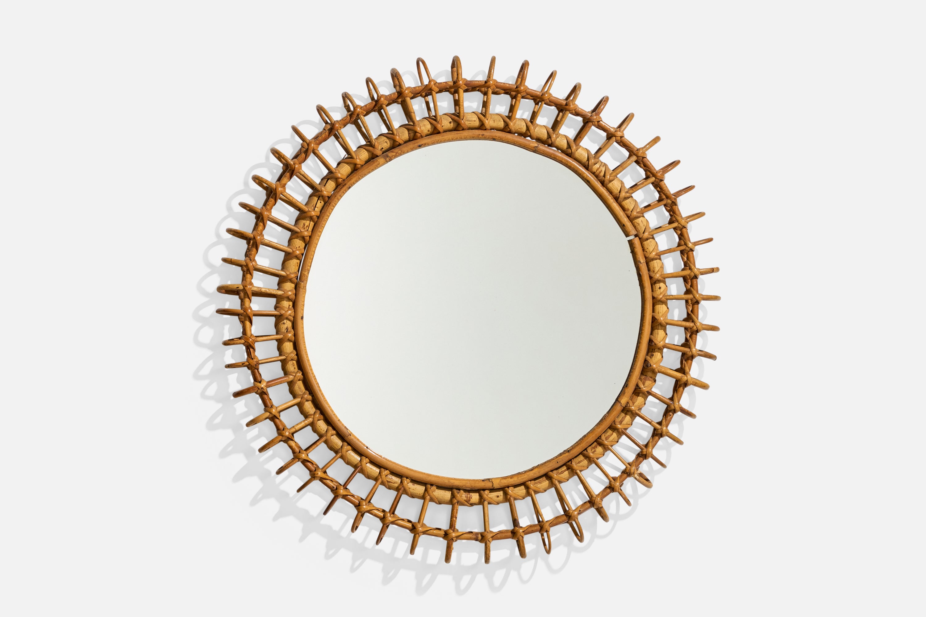 Italienischer Designer, Wandspiegel, Rattan, Glas, Italien, 1960er Jahre