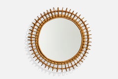 Italienischer Designer, Wandspiegel, Rattan, Glas, Italien, 1960er Jahre