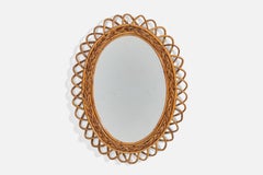 Italienischer Designer, Wandspiegel, Rattan, Italien, 1950er Jahre