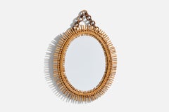Italian Designer, Wall Mirror, Rattan, Italy, 1950s