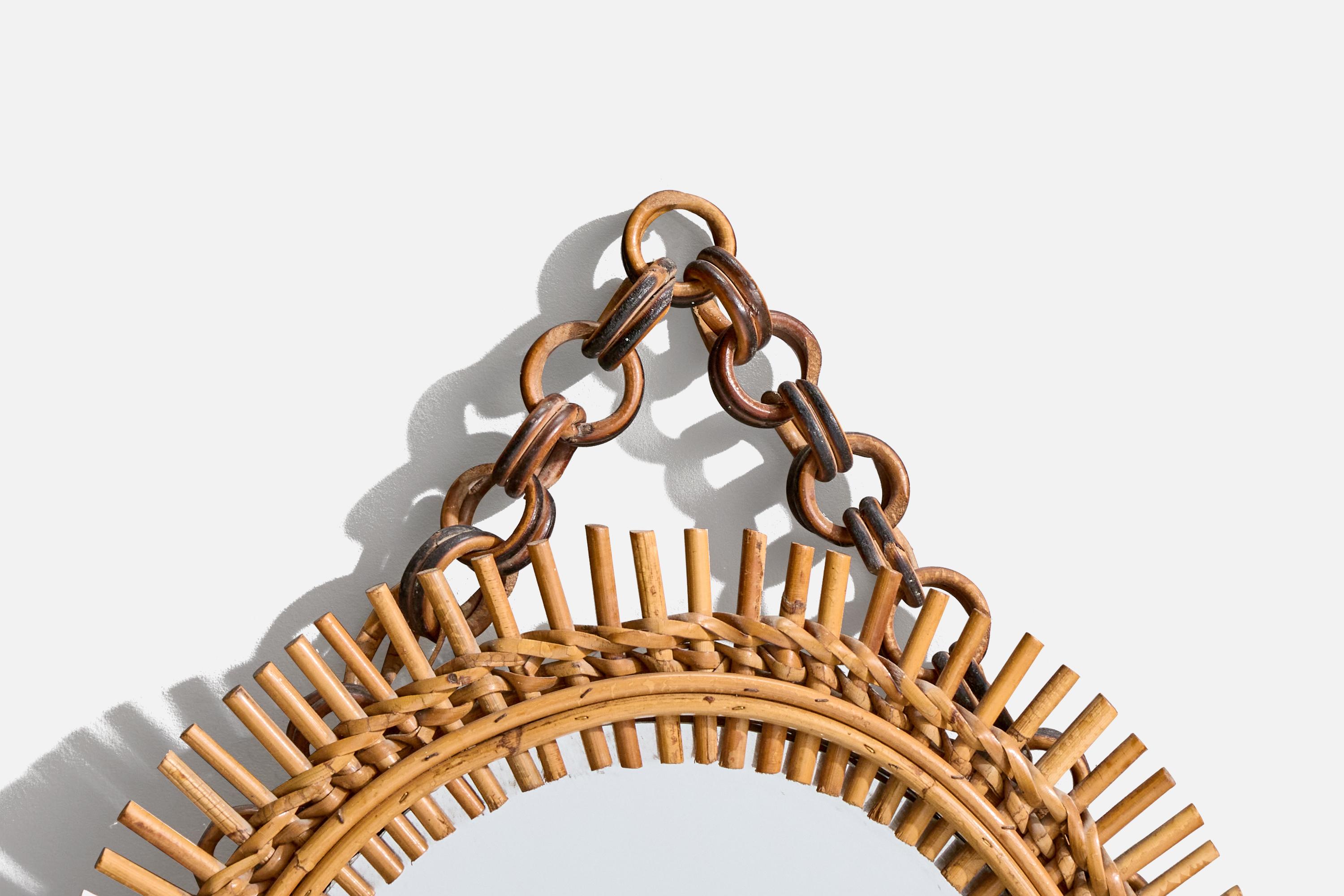 Italian Designer, Wall Mirror, Rattan, Italy, 1950s In Good Condition For Sale In High Point, NC