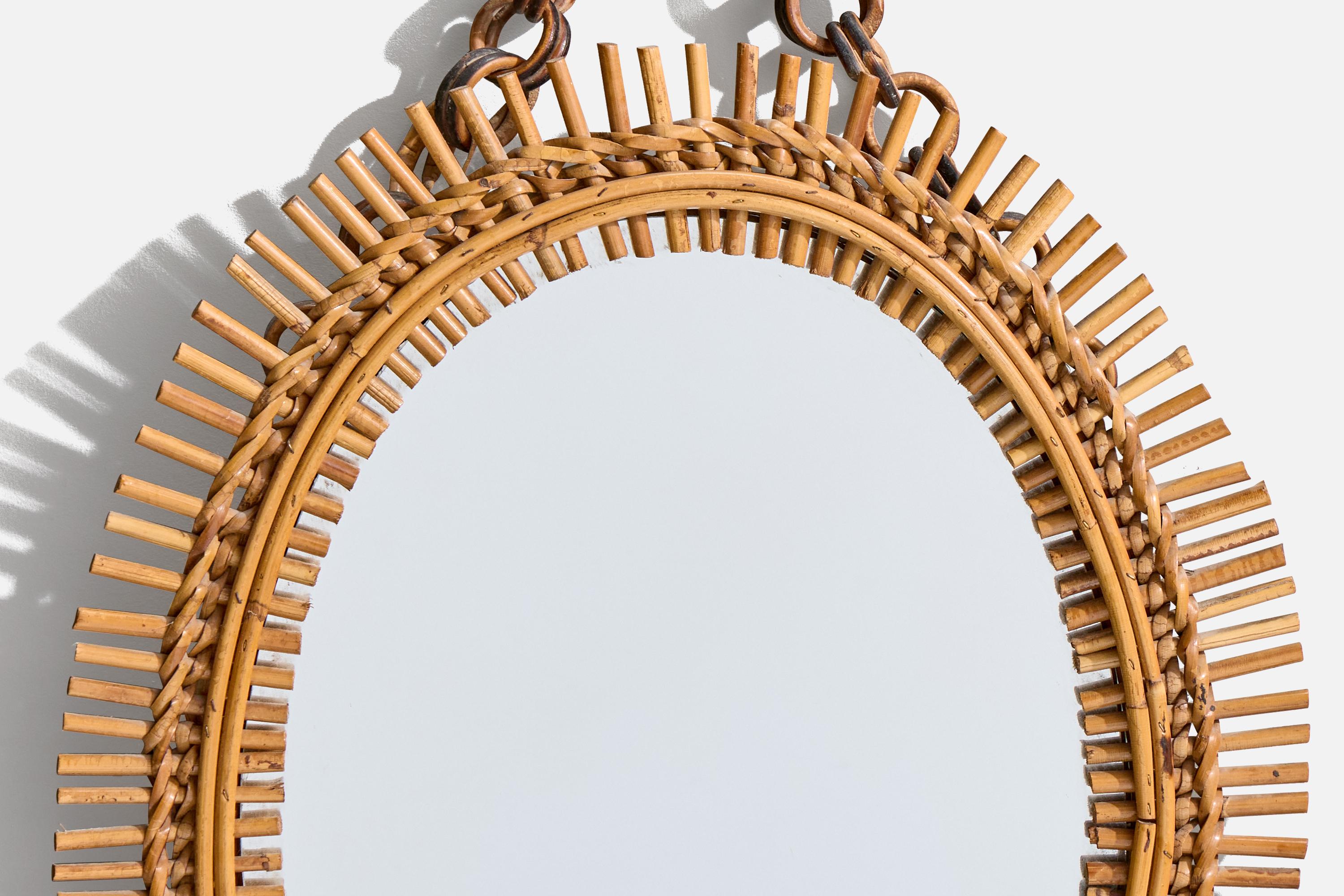 Italian Designer, Wall Mirror, Rattan, Italy, 1950s For Sale 1