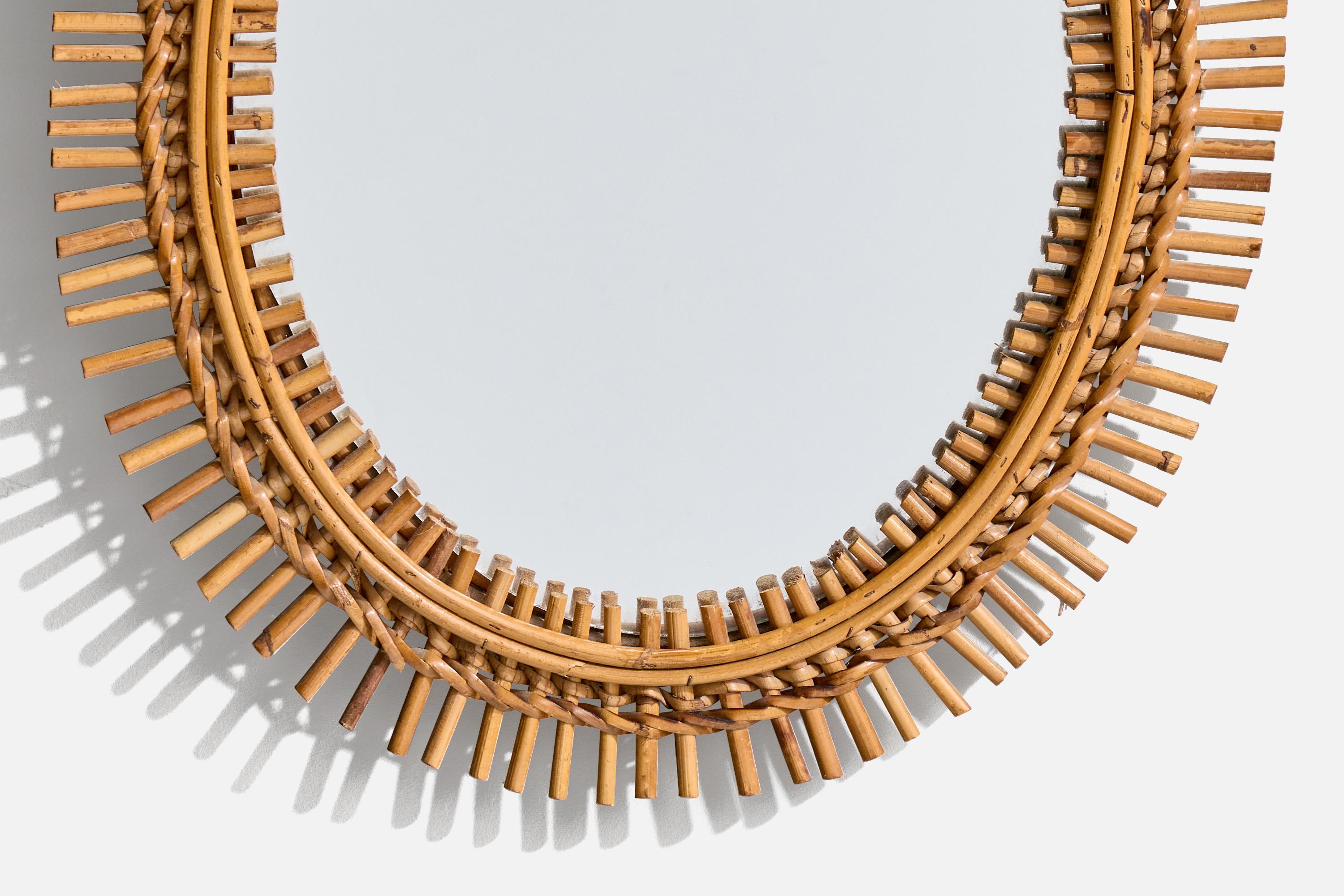 Italian Designer, Wall Mirror, Rattan, Italy, 1950s For Sale 2