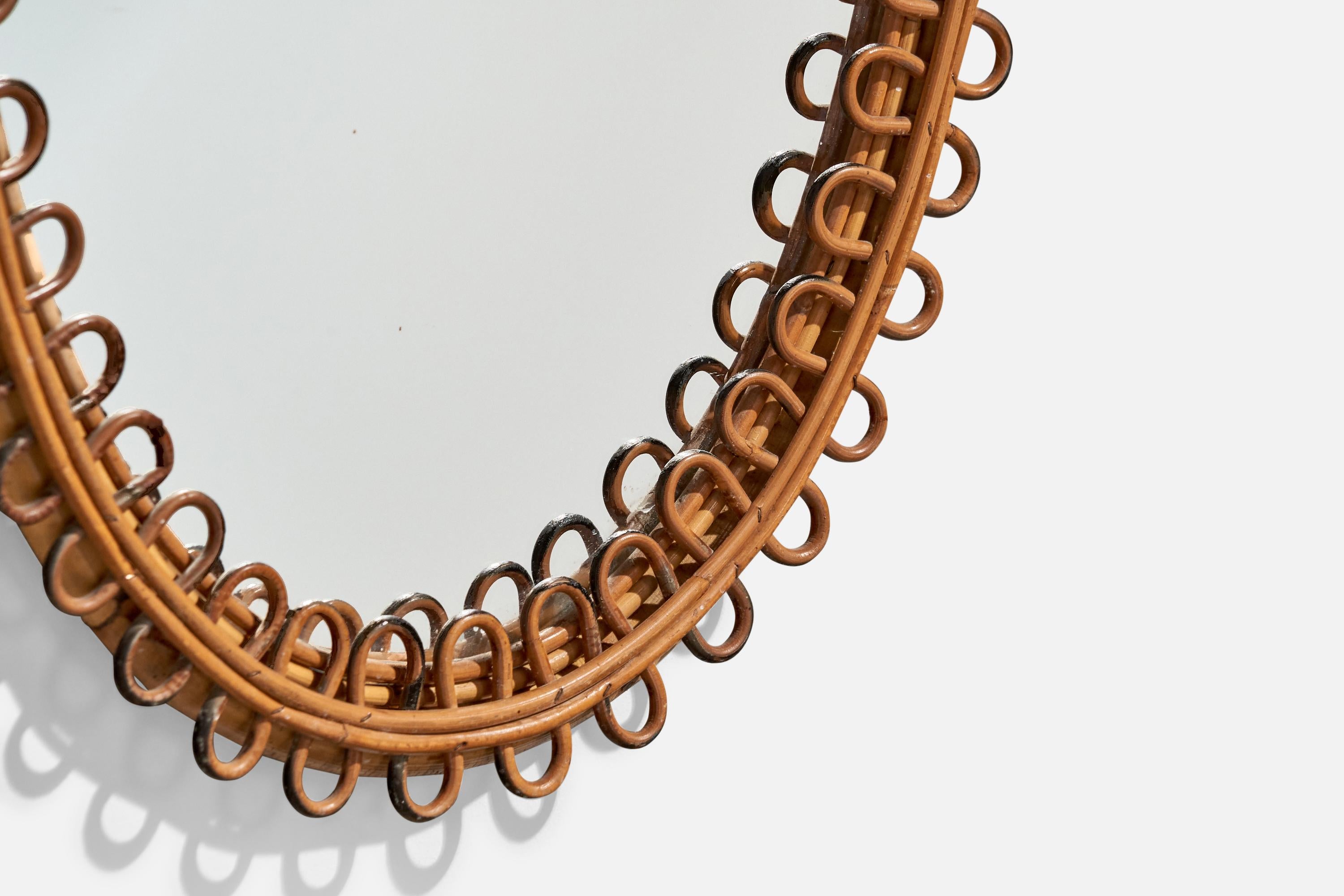 Italienischer Designer, Wandspiegel, Rattan, Italien, 1950er Jahre im Angebot 3