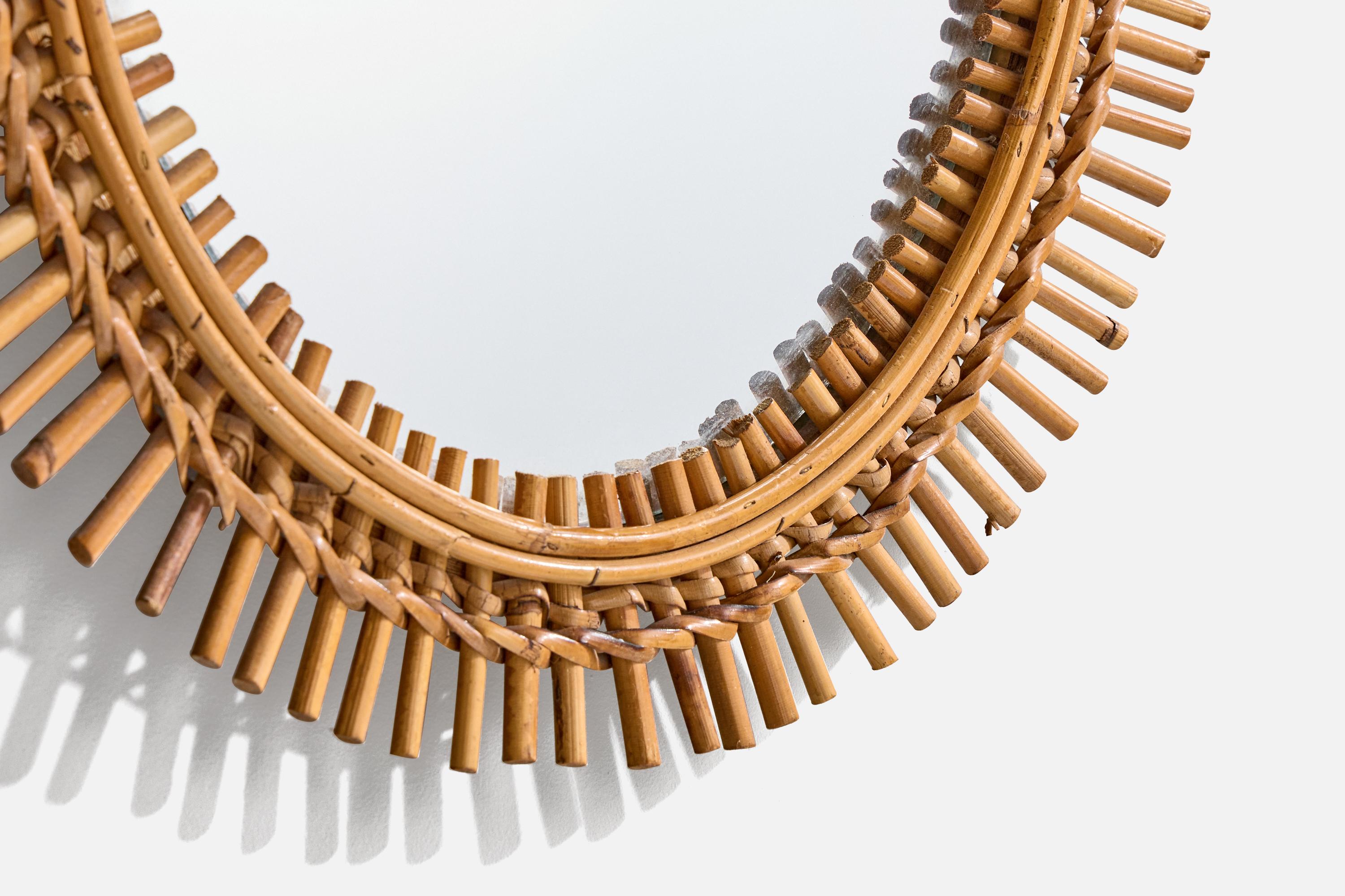 Italian Designer, Wall Mirror, Rattan, Italy, 1950s For Sale 3