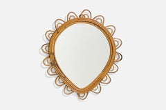 Italian Designer, Wall Mirror, Rattan, Italy, 1950s