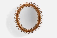 Italienischer Designer, Wandspiegel, Rattan, Italien, 1960er Jahre