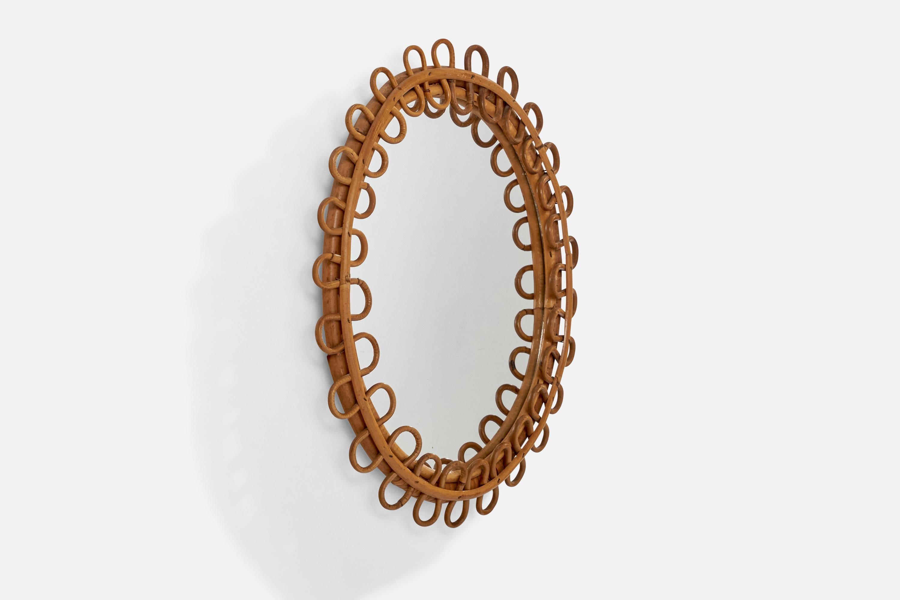 Italienischer Designer, Wandspiegel, Rattan, Italien, 1960er Jahre (Moderne der Mitte des Jahrhunderts) im Angebot