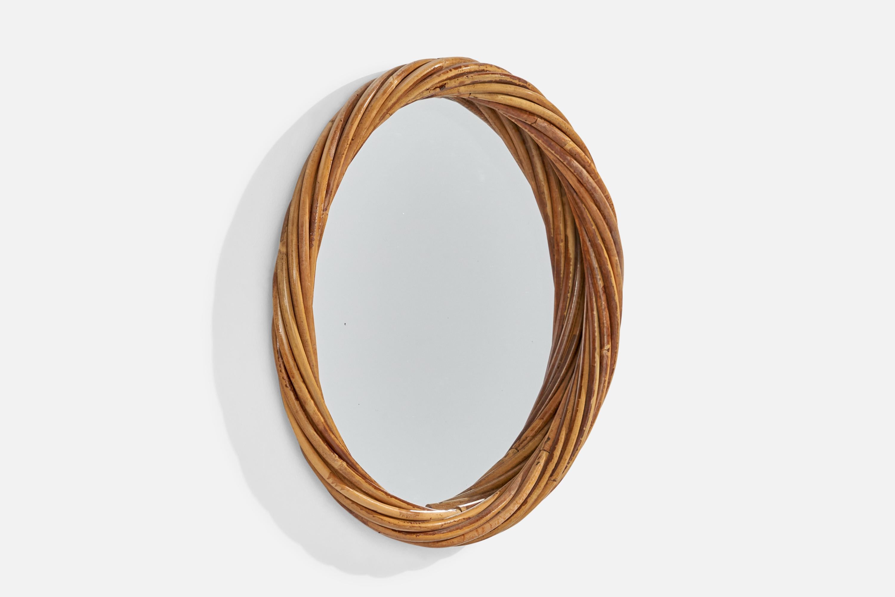 Mid-Century Modern Miroir mural de designer italien, rotin, Italie, années 1960 en vente