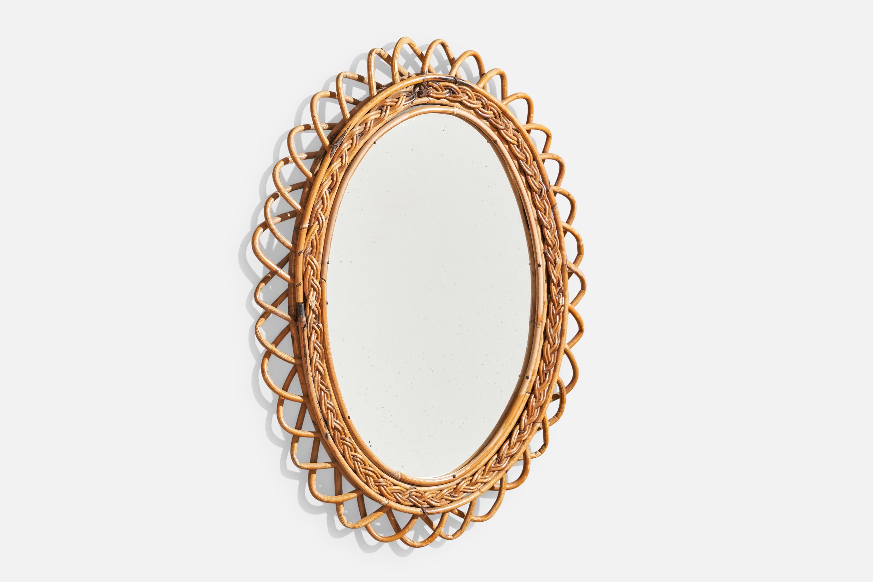 Italiano Specchio da parete di design italiano, Rattan, Italia, anni '60 in vendita