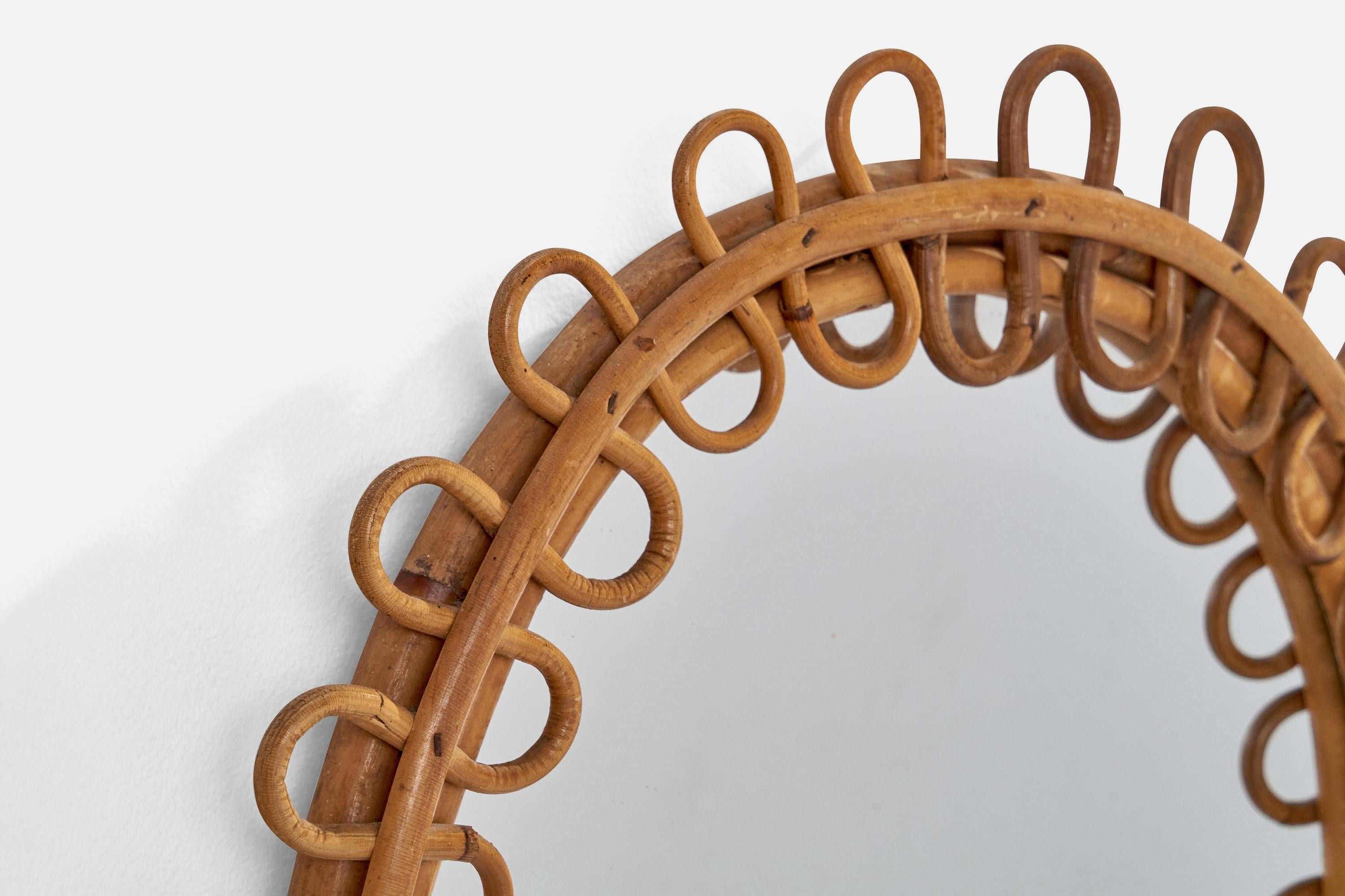 Italienischer Designer, Wandspiegel, Rattan, Italien, 1960er Jahre im Zustand „Gut“ im Angebot in High Point, NC
