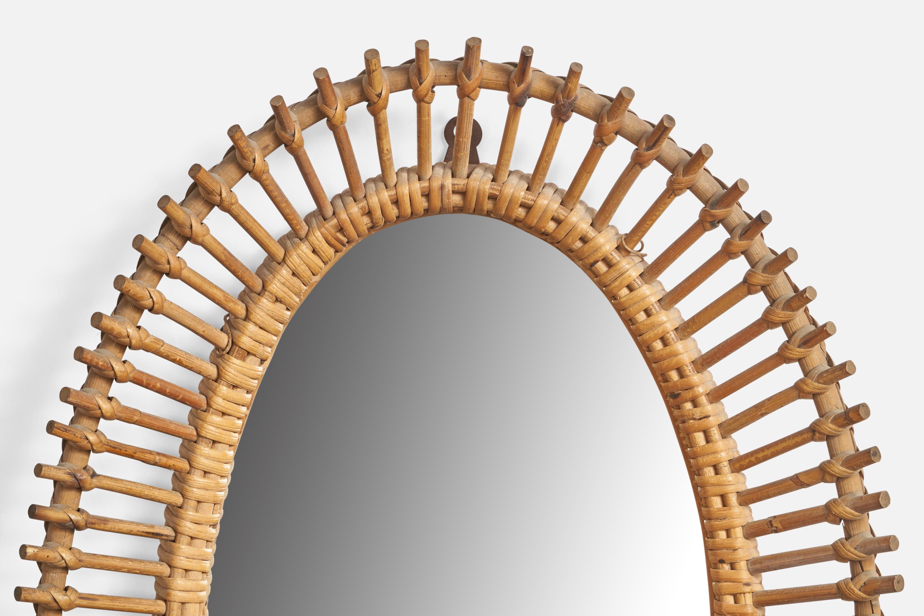 Italian Designer, Wall Mirror, Rattan, Italy, 1960s In Good Condition For Sale In High Point, NC