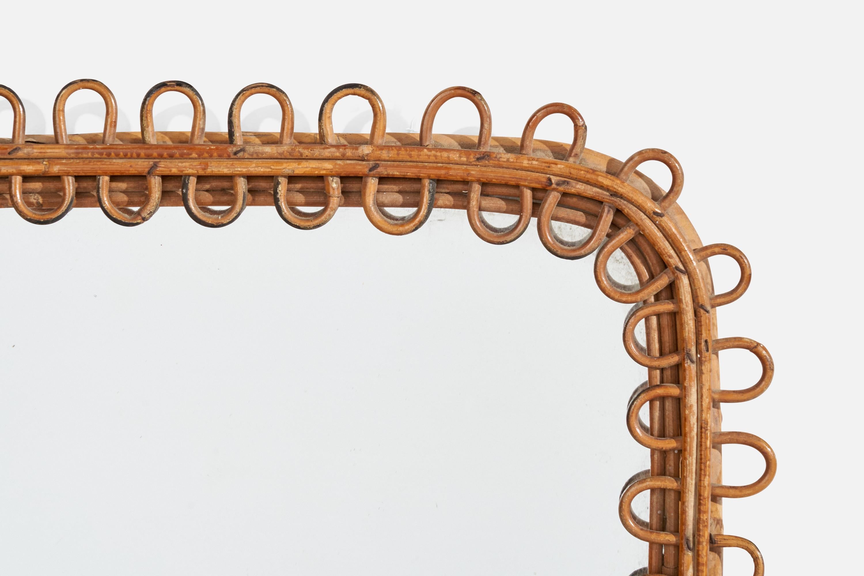 Diseñador italiano, Espejo de pared, ratán, Italia, años 60 Italiano en venta