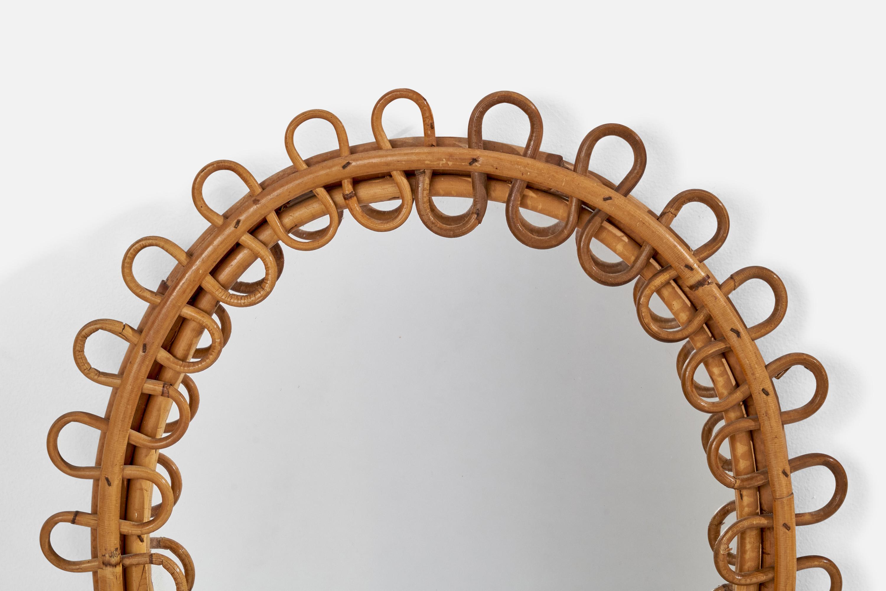 Italienischer Designer, Wandspiegel, Rattan, Italien, 1960er Jahre (Mitte des 20. Jahrhunderts) im Angebot