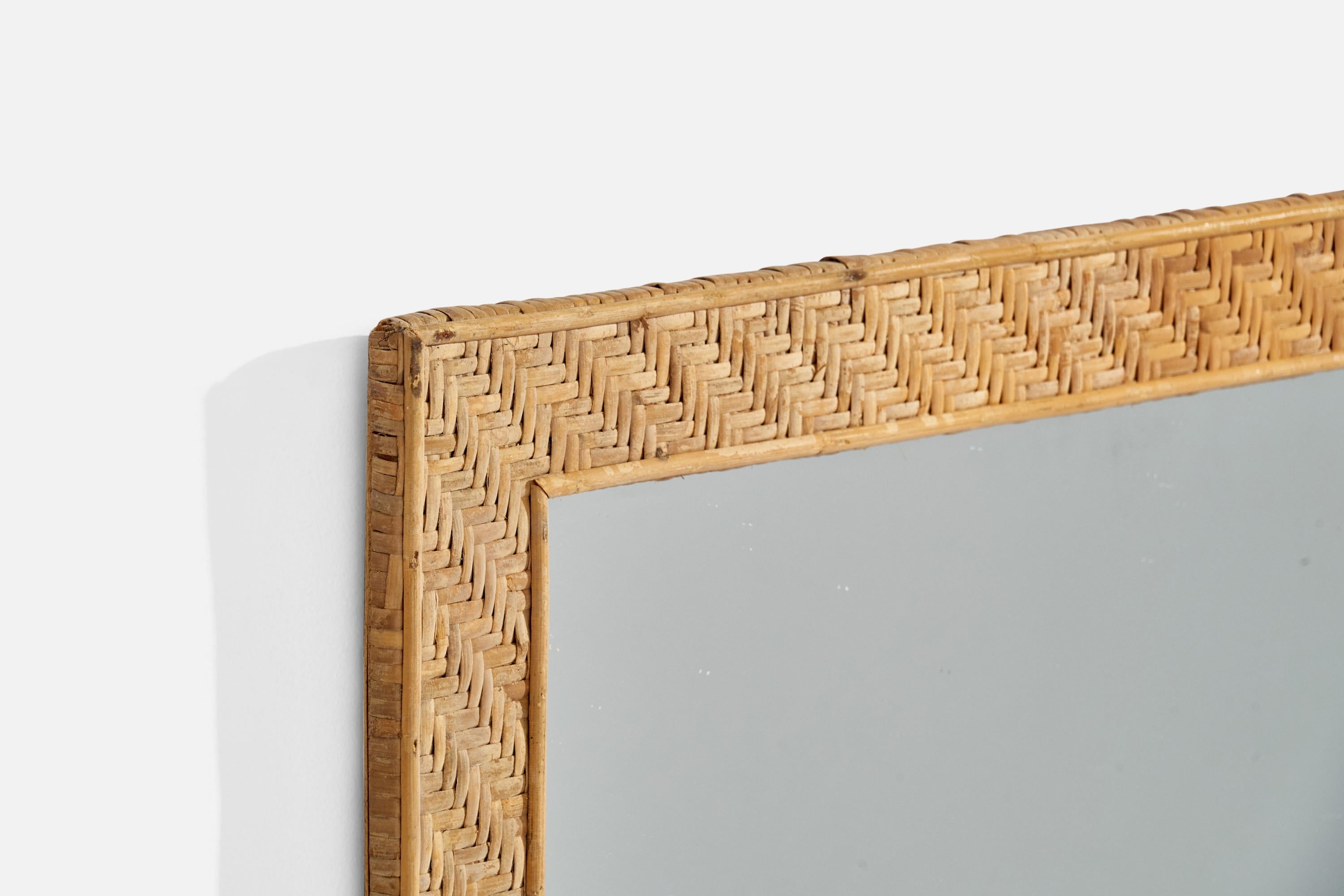 Italiano Specchio da parete di design italiano, Rattan, Italia, anni '60 in vendita