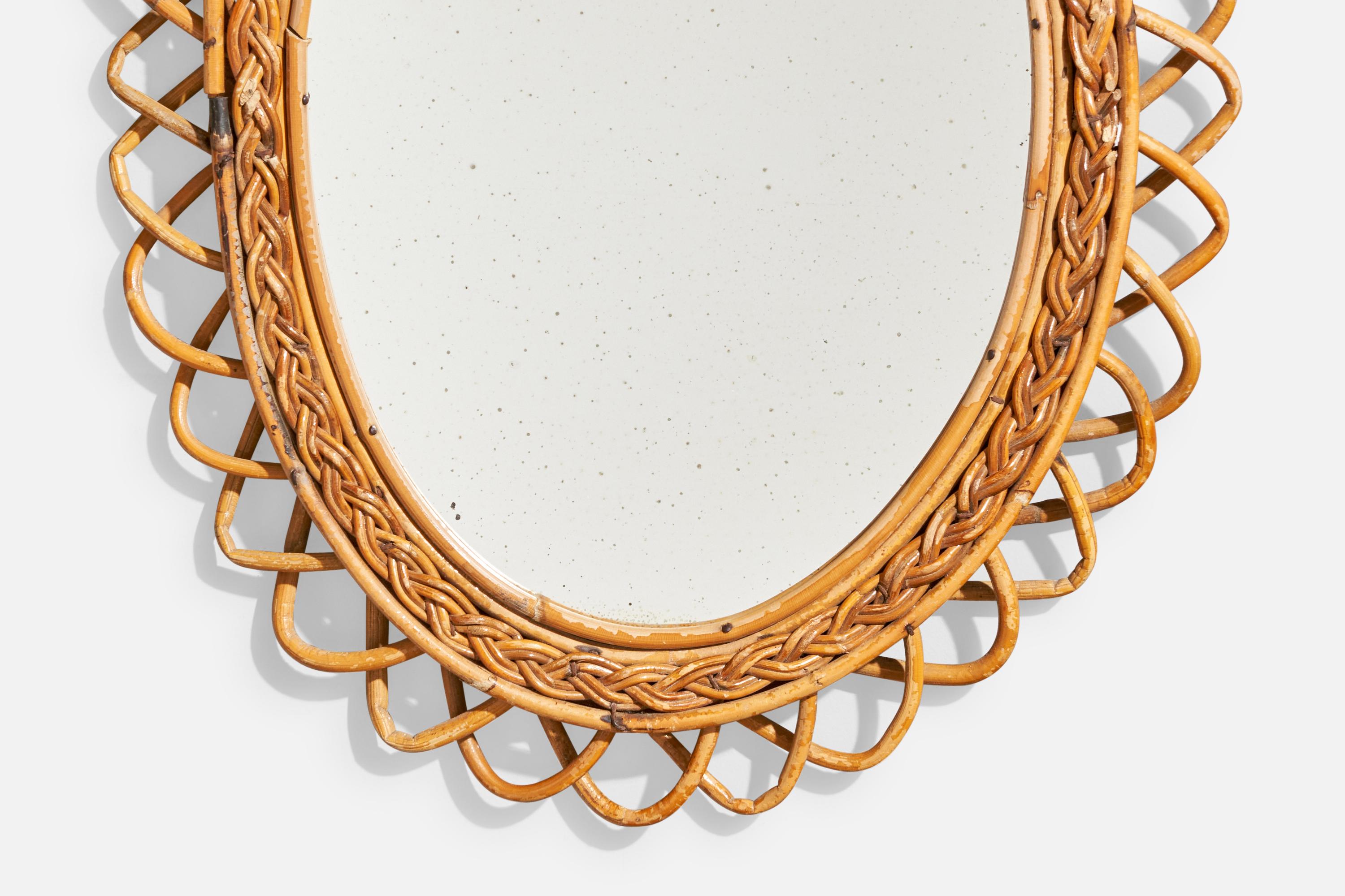 Specchio da parete di design italiano, Rattan, Italia, anni '60 in vendita 1