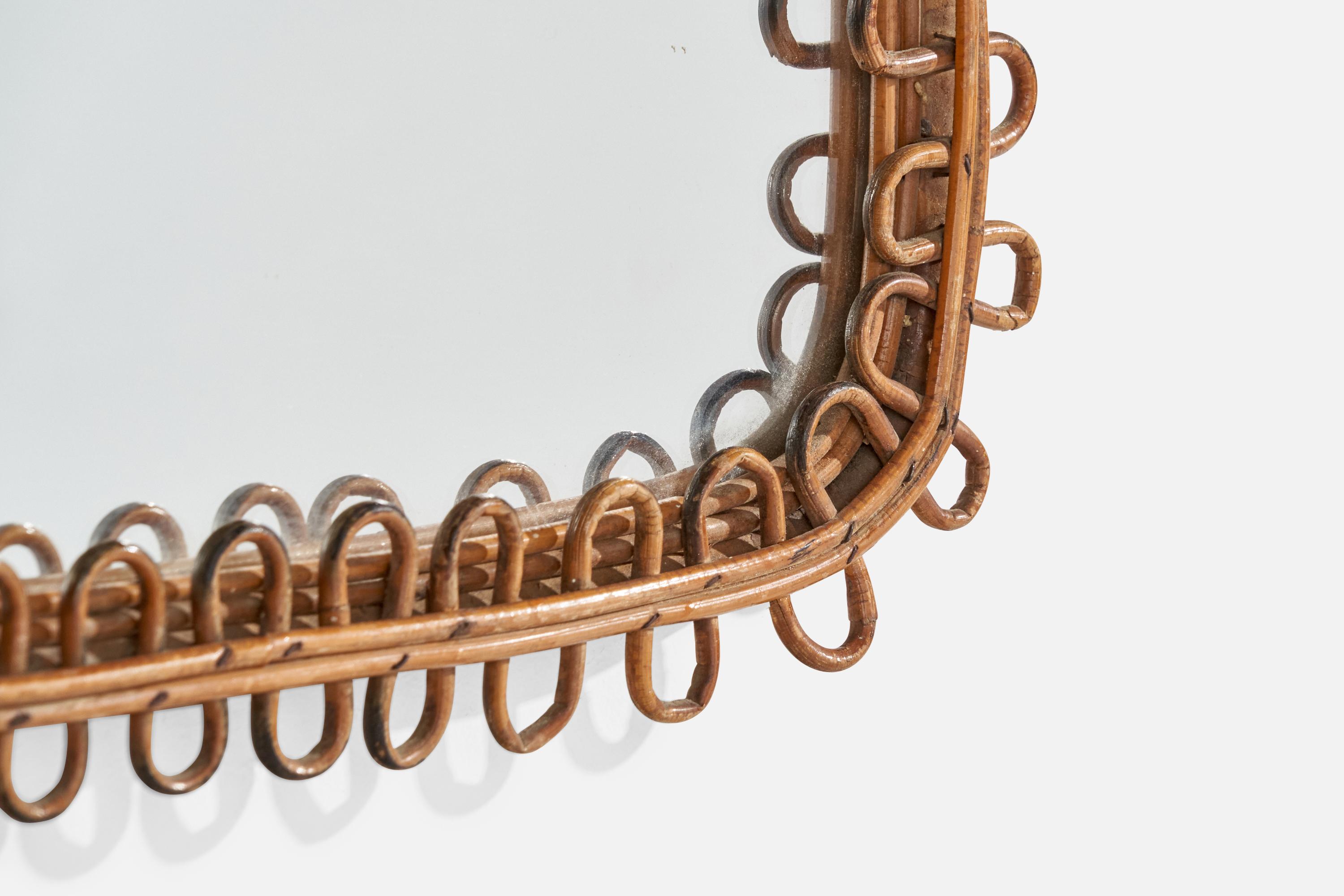 Diseñador italiano, Espejo de pared, ratán, Italia, años 60 en venta 1