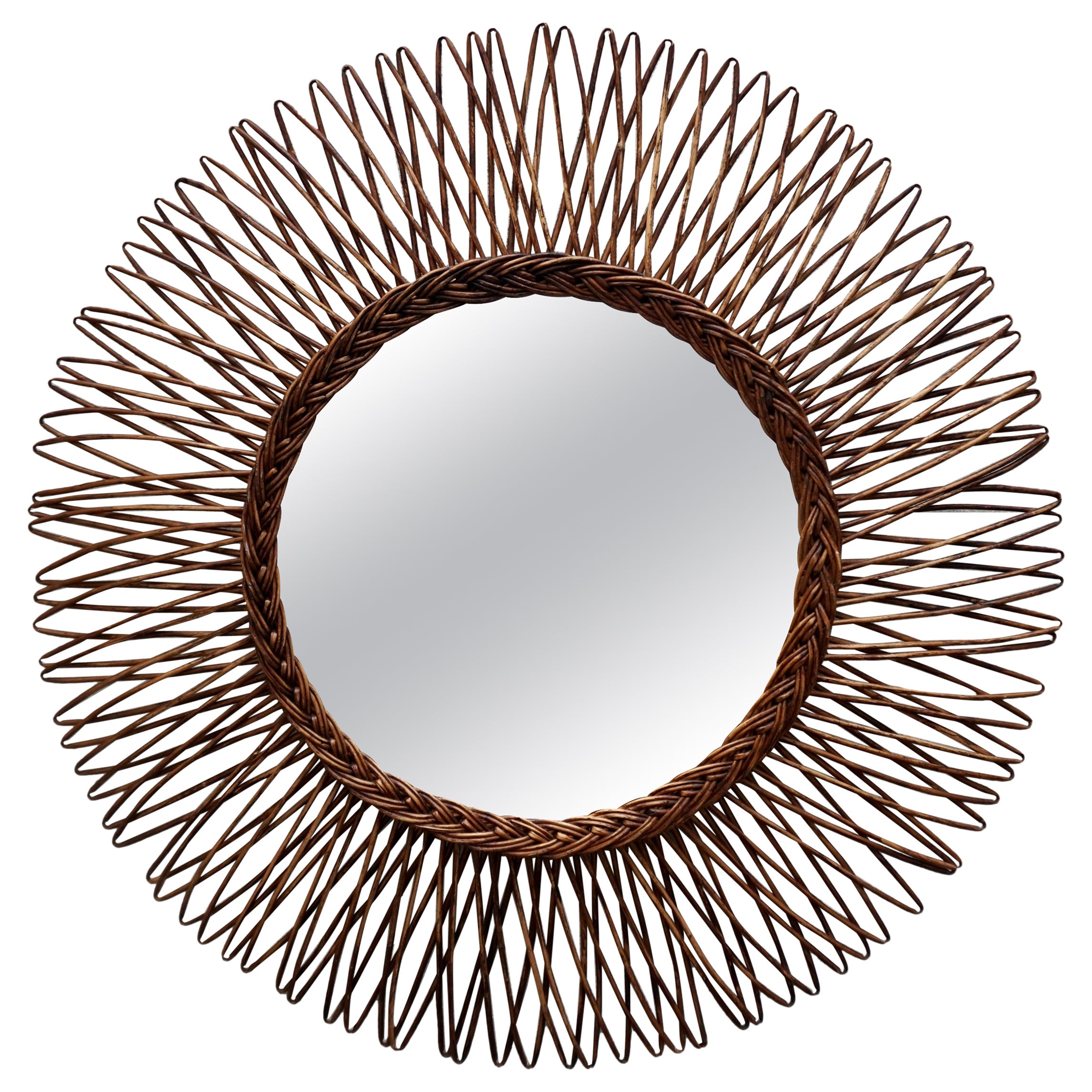 Italian Designer, Wall Mirror, Rattan, Italy, 1960s
