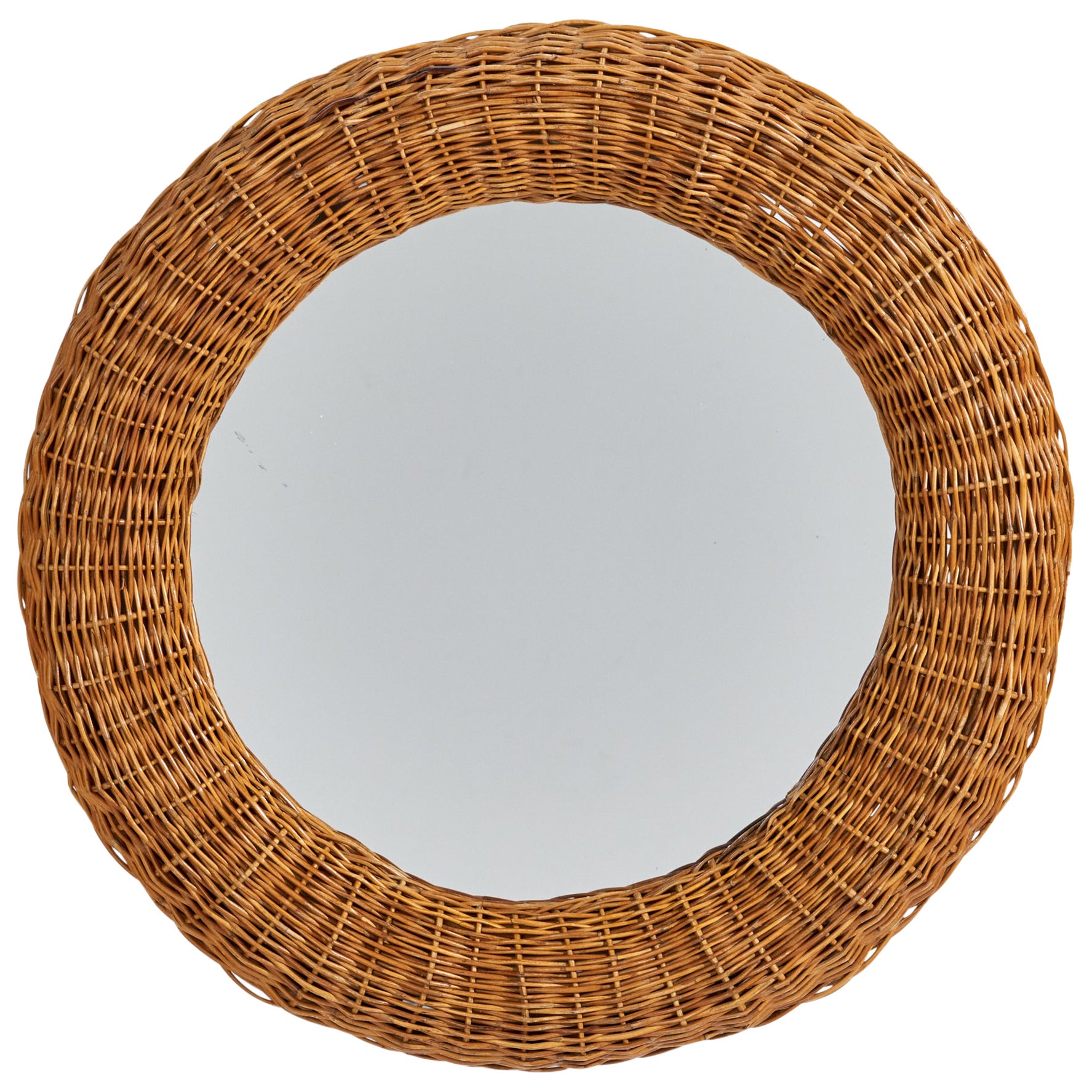 Italian Designer, Wall Mirror, Rattan, Italy, 1960s