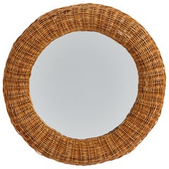 Italian Designer, Wall Mirror, Rattan, Italy, 1960s
