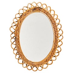Specchio da parete di design italiano, Rattan, Italia, anni '60