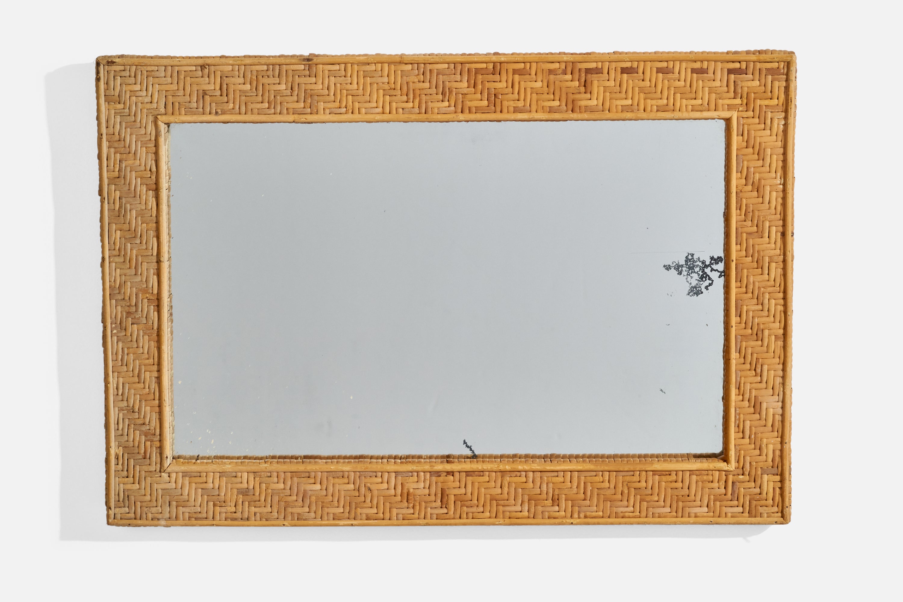 Italian Designer, Wall Mirror, Rattan, Italy, 1960s