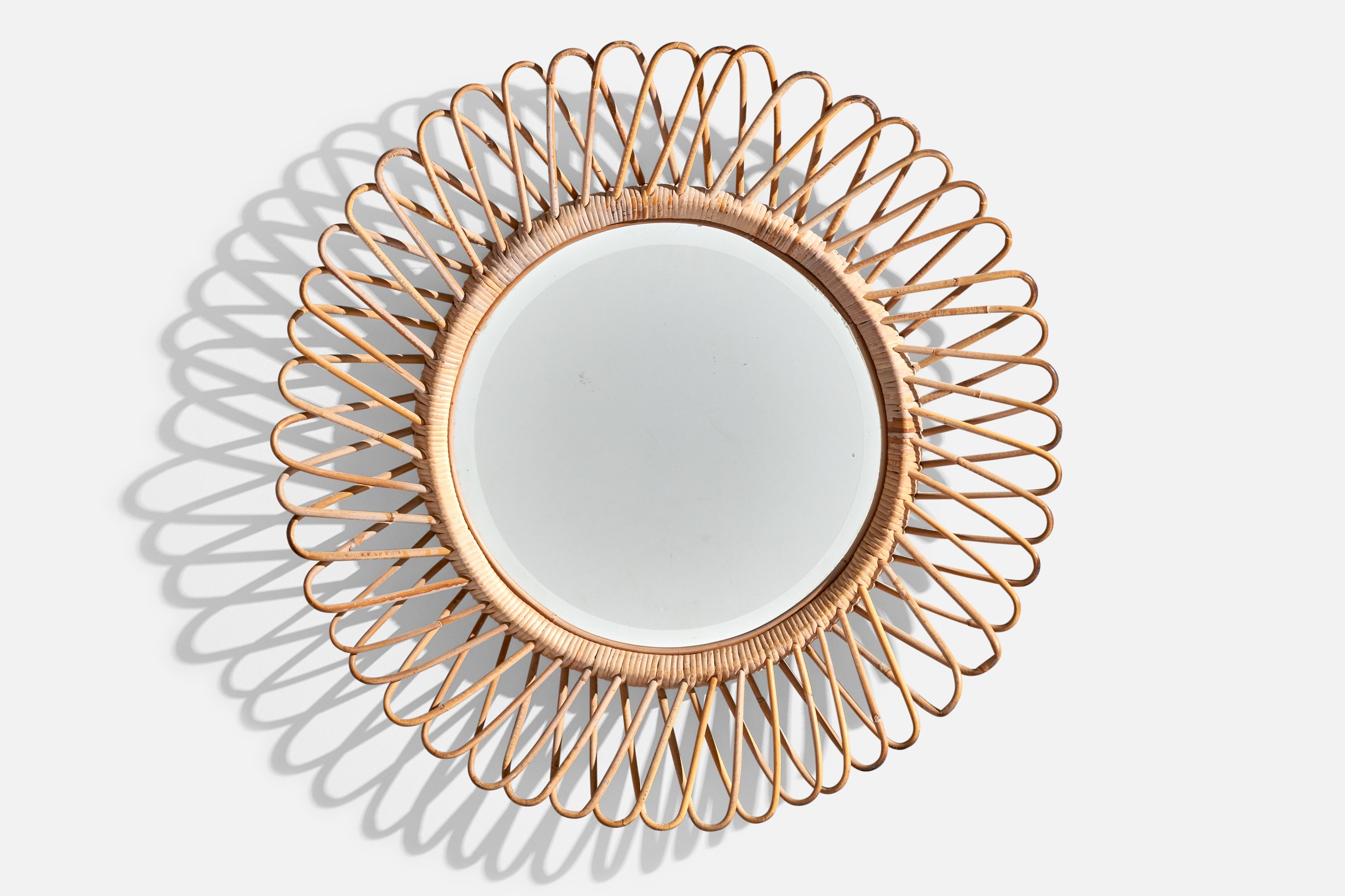 Italian Designer, Wall Mirror, Rattan, Italy, 1960s