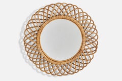 Italian Designer, Wall Mirror, Rattan, Italy, 1960s