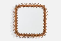 Specchio da parete di design italiano, Rattan, Italia, anni '60