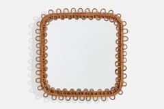 Italian Designer, Wall Mirror, Rattan, Italy, 1960s