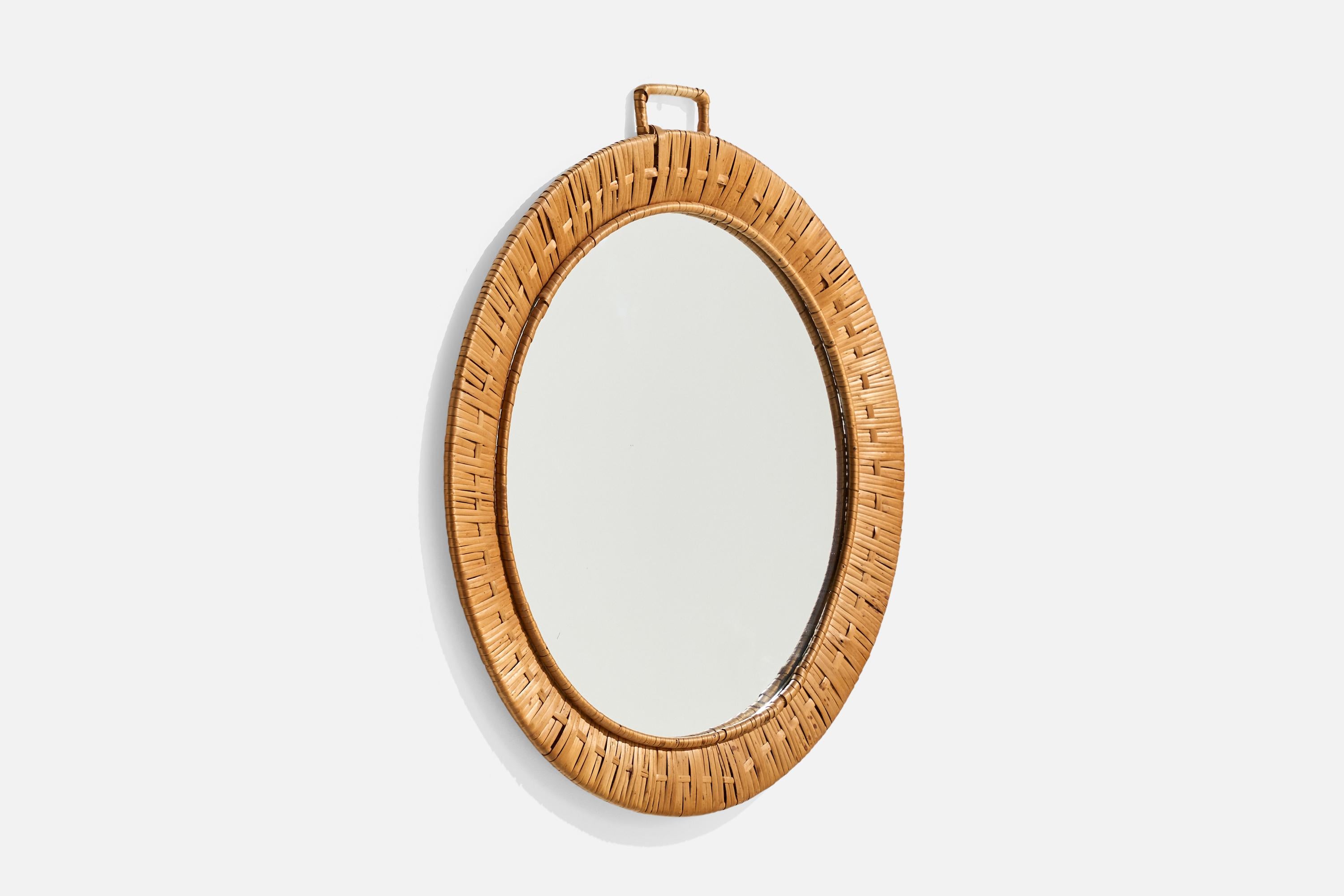 Mid-Century Modern Miroir mural de designer italien, rotin, Italie, années 1970 en vente