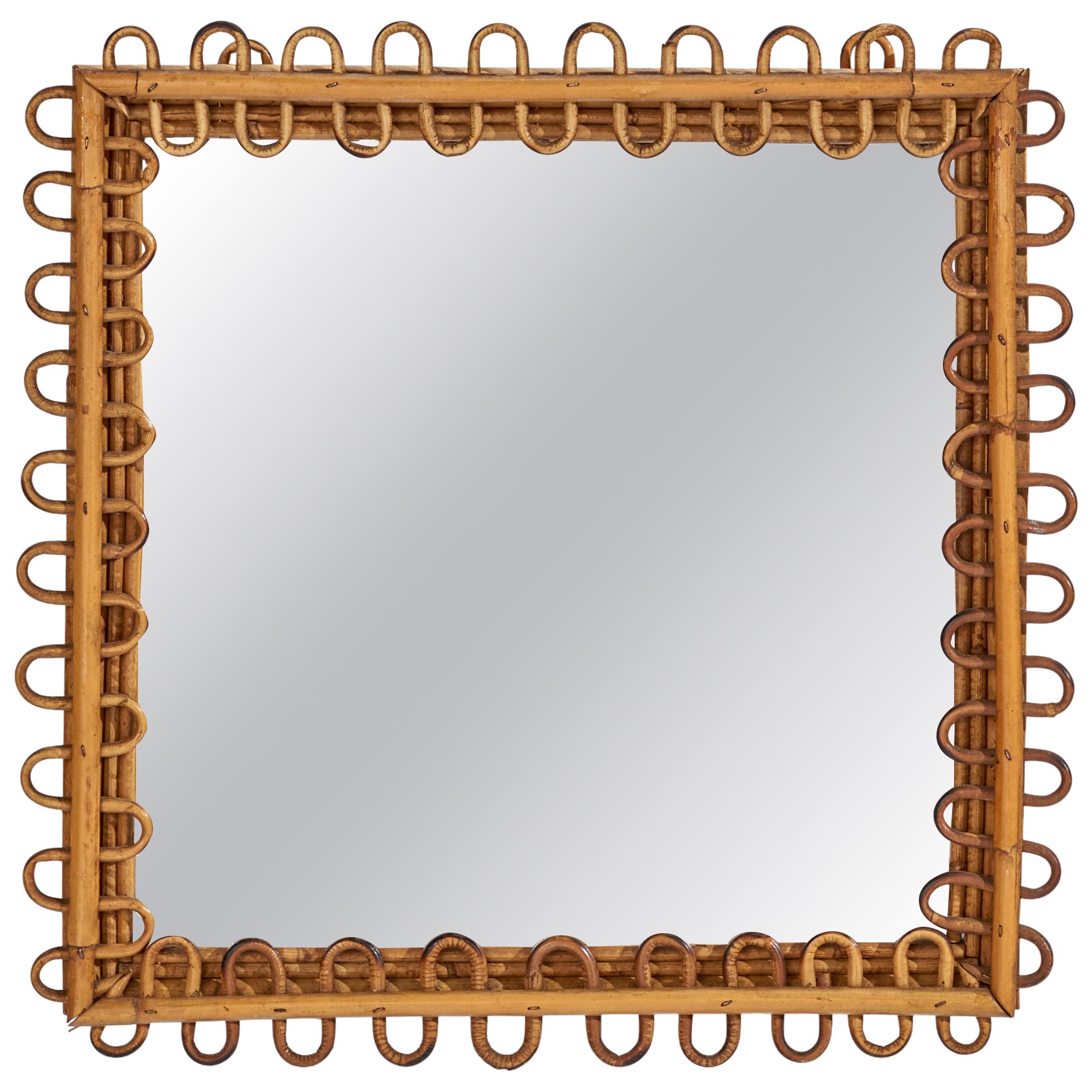 Italian Designer, Wall Mirror, Rattan, Italy, C. 1950s