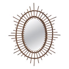 Italian Designer, Wall Mirror, Rattan, Italy, c. 1950s