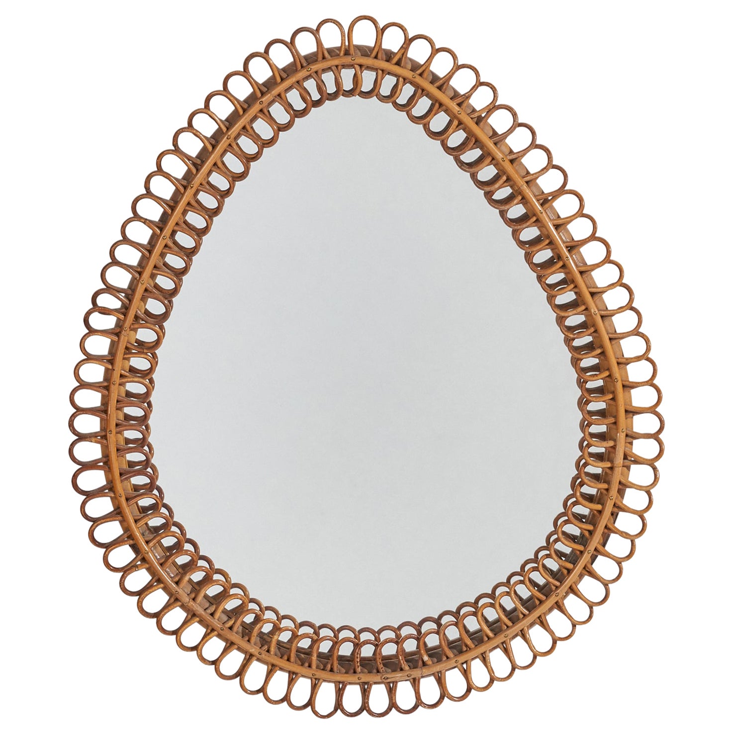 Italian Designer, Wall Mirror, Rattan, Italy, c. 1950s