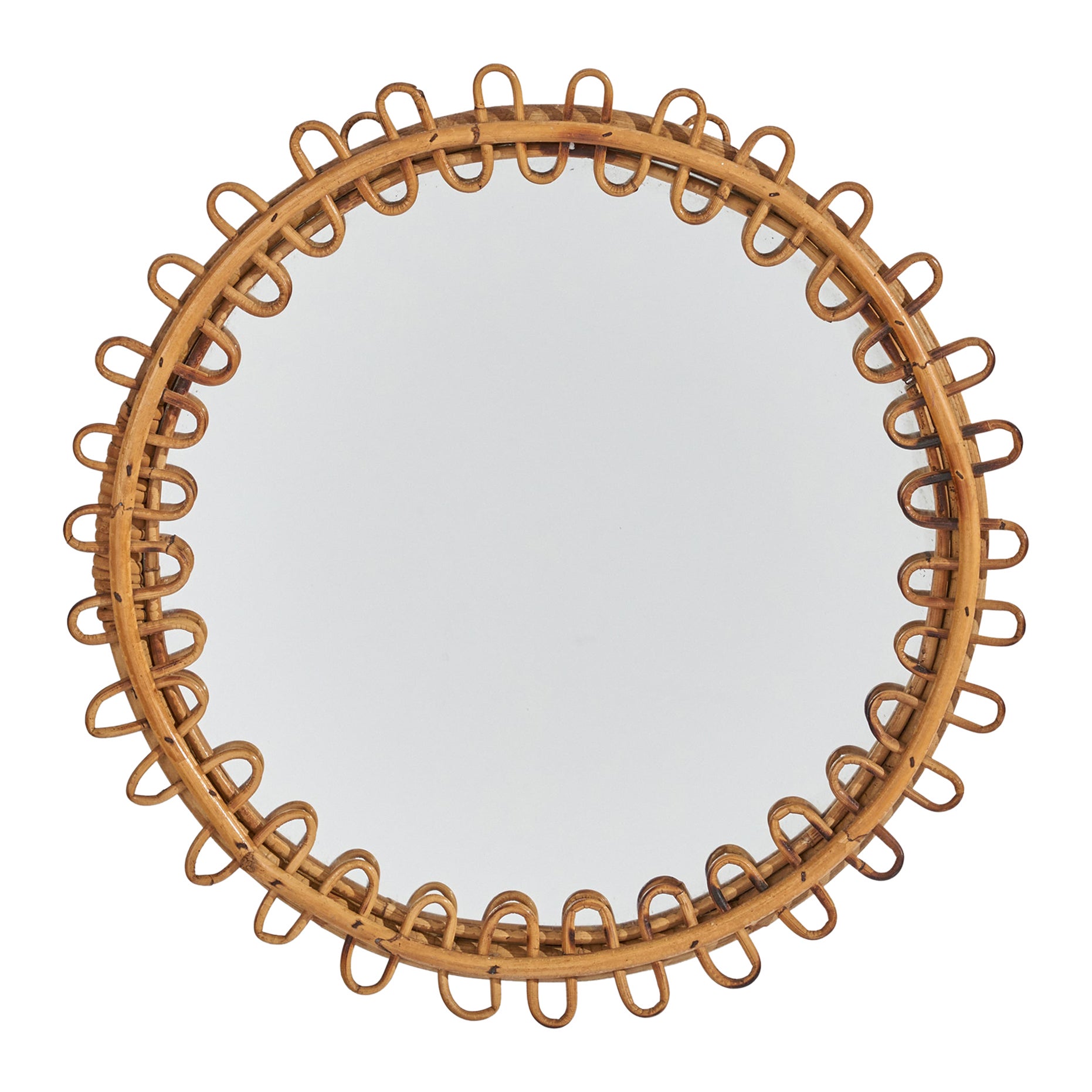 Italian Designer, Wall Mirror, Rattan, Italy, c. 1950s