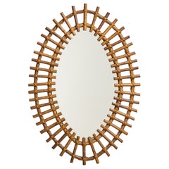 Italian Designer, Wall Mirror, Rattan, Italy, c. 1950s
