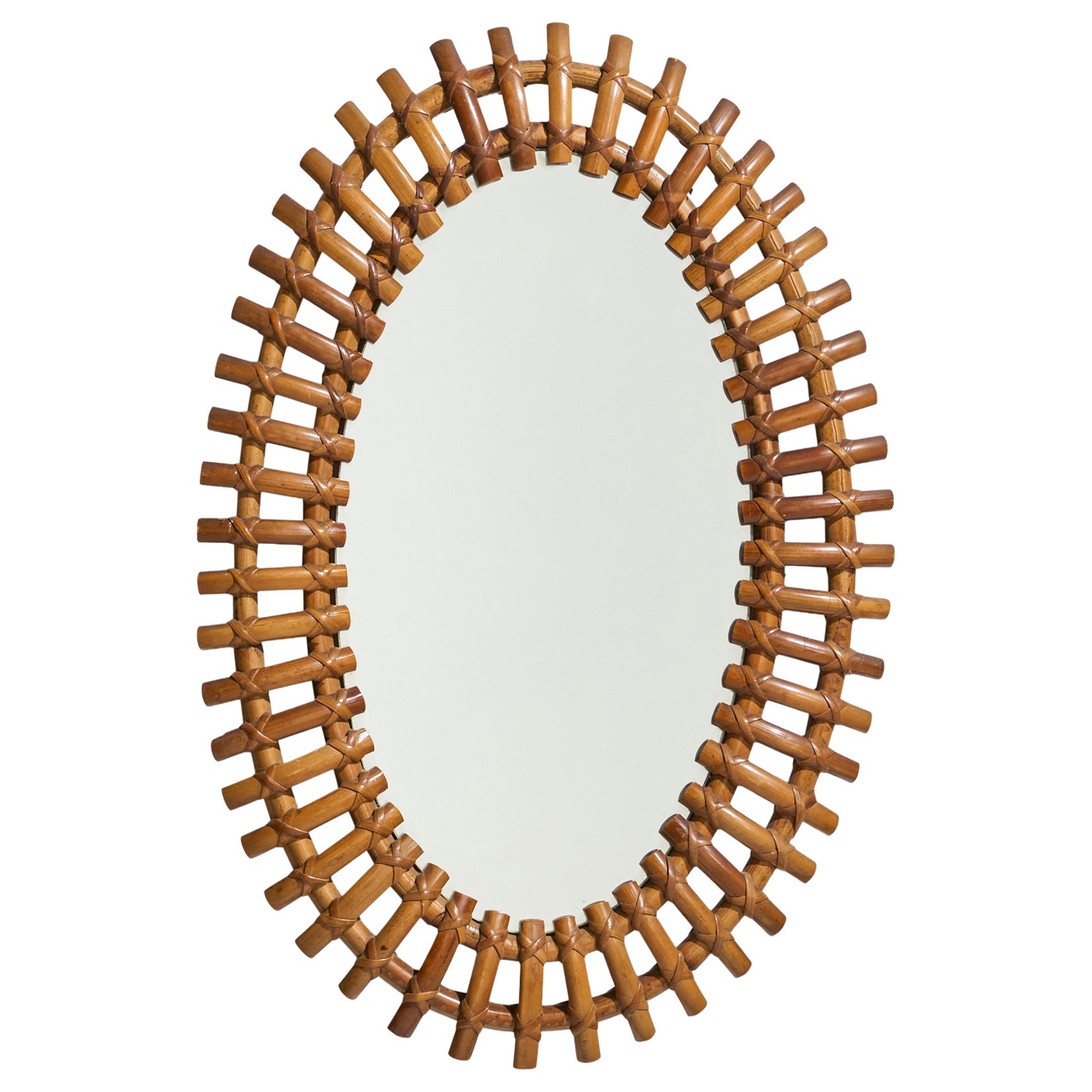 Italian Designer, Wall Mirror, Rattan, Italy, c. 1950s For Sale