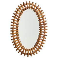 Italian Designer, Wall Mirror, Rattan, Italy, c. 1950s