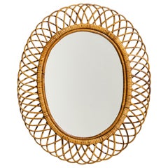 Italian Designer, Wall Mirror, Rattan, Italy, c. 1950s