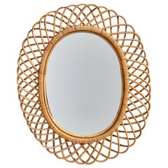 Italian Designer, Wall Mirror, Rattan, Italy, c. 1950s
