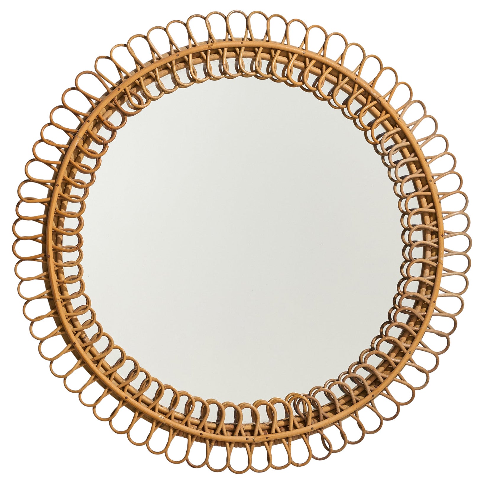 Italian Designer, Wall Mirror, Rattan, Italy, c. 1950s