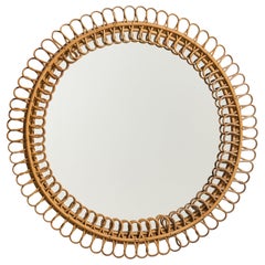 Italian Designer, Wall Mirror, Rattan, Italy, c. 1950s