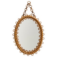 Italian Designer, Wall Mirror, Rattan, Italy, C. 1950s
