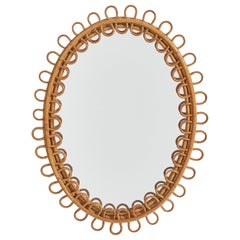 Italian Designer, Wall Mirror, Rattan, Italy, C. 1950s
