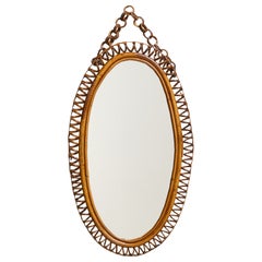 Italian Designer, Wall Mirror, Rattan, Italy, C. 1950s