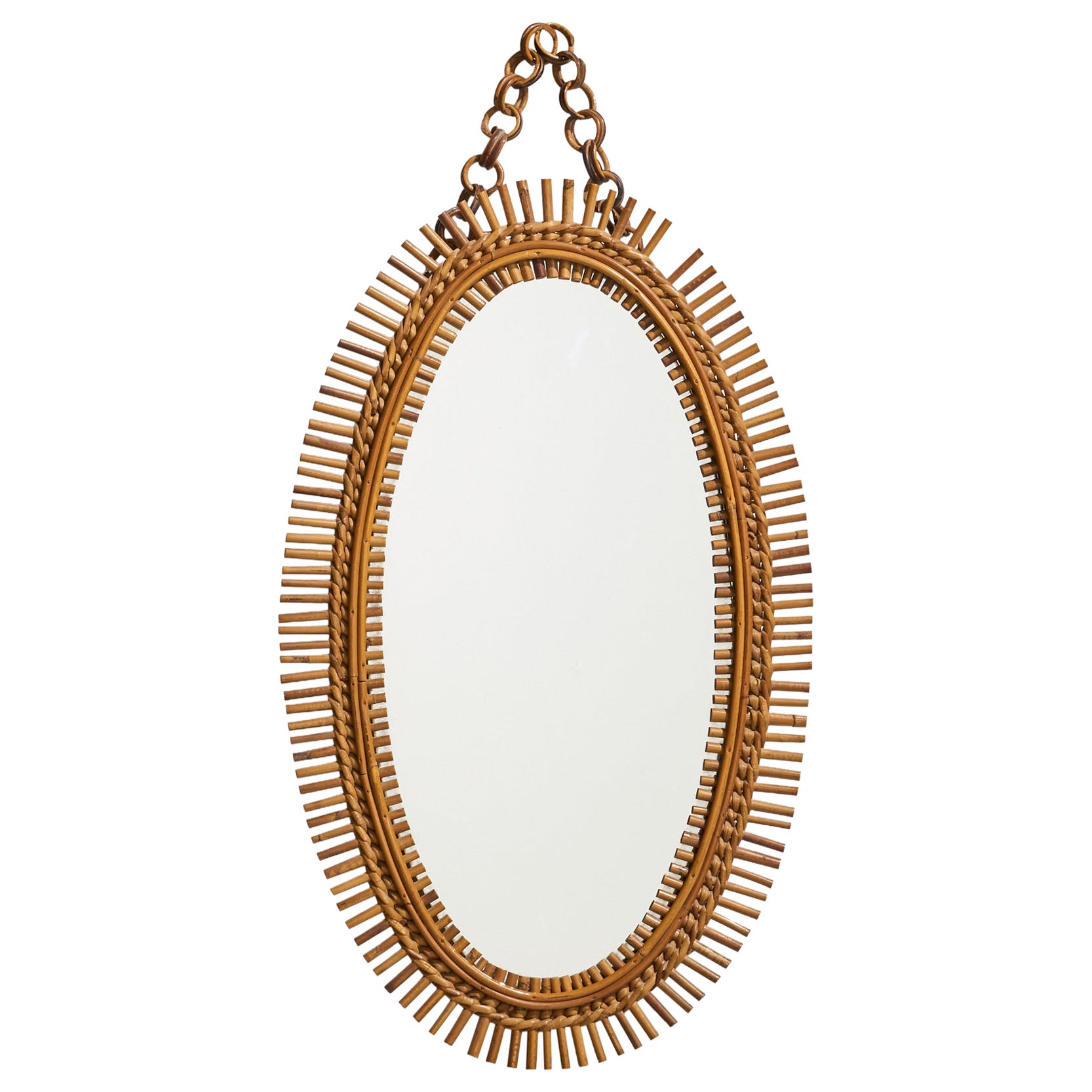 Italian Designer, Wall Mirror, Rattan, Italy, c. 1950s