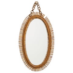 Italian Designer, Wall Mirror, Rattan, Italy, c. 1950s